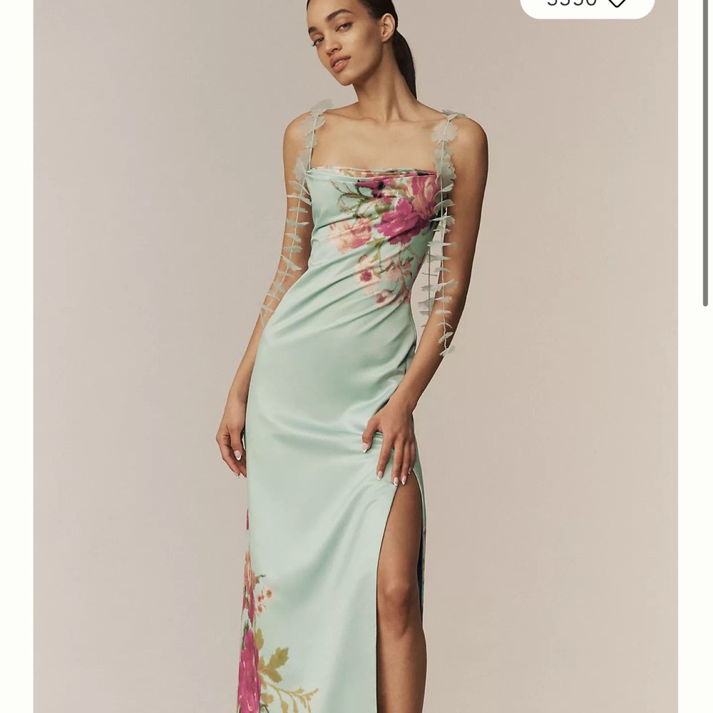 BHLDN Pastel Green and Pink Floral Maxi Dress